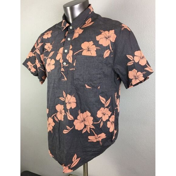 Mens Madewell Shirt Perfect Fit Floral Gray Orange Short Sleeve‎ Cottonm Size M - Picture 3 of 6